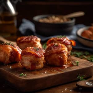 Sweet & Spicy Bacon Wrapped Chicken Bites made with air fryer