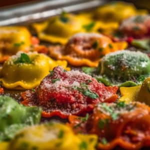 Tri-Colored Homemade Rainbow Ravioli with Authentic Bolognese Sauce