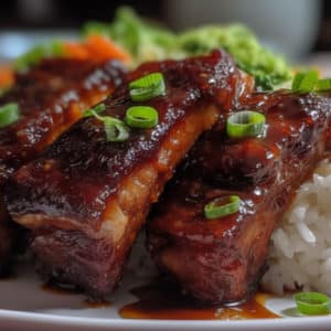 Asian-style Slow Roasted Hoisin Glazed Baby Back Pork Ribs served with Rice