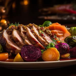 Turkey Tenderloin with Roasted Fall Vegetables and Gravy