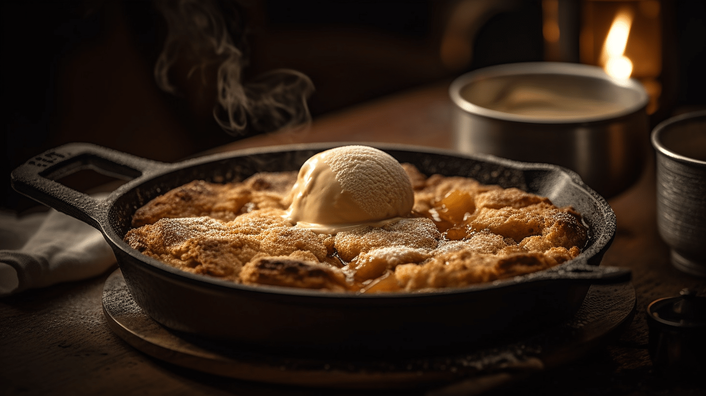 Cast Iron Apple Cobbler Topped with Cardamom Ice Cream