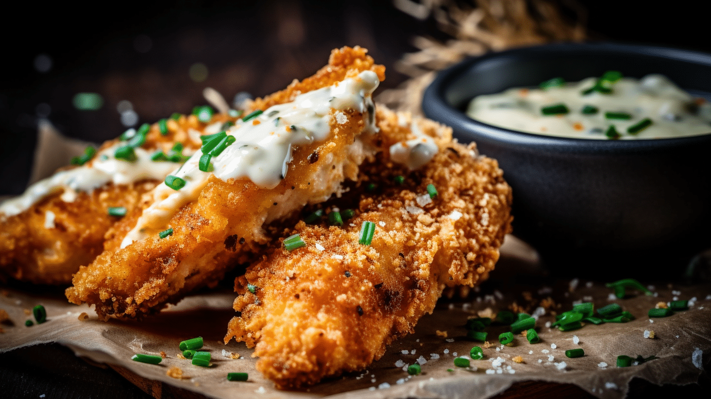 Air Fryer Garlic Parmesan Chicken Tenders with Thick Blue Cheese Dressing