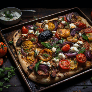 Crispy Greek Sheet Pan Phyllo Pizza with Vegetables & Feta