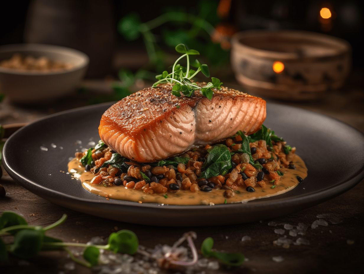 Pan-Seared Salmon with Braised Lentilles Du Puy