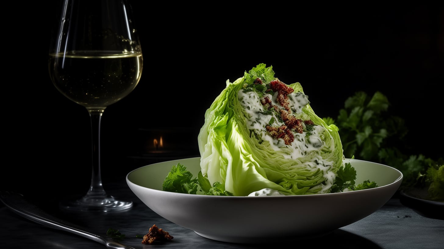 Green Goddess Crispy Iceberg Wedge Salad, served with Pinot Grigio