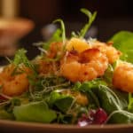 Pan-Seared Shrimp and Parmesan Croutons over Mixed Greens