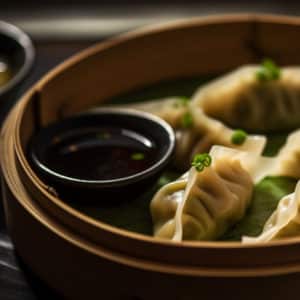 Steamed Vegetable Pot Stickers with Garlic-Soy Dipping Sauce