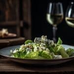 Butter Lettuce, Walnut, & Blue Cheese Salad with Creamy Italian Dressing, served with Pinot Grigio.