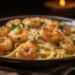 Buttery Garlic Shrimp Scampi over Homemade Fettucine Noodles