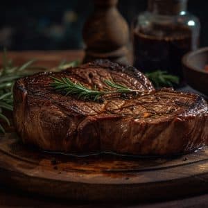 Cast Iron Cooked Rib Eye Steak with Cabernet Au Jus