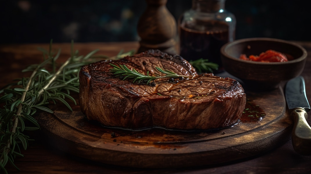 Cast Iron Cooked Rib Eye Steak with Cabernet Au Jus