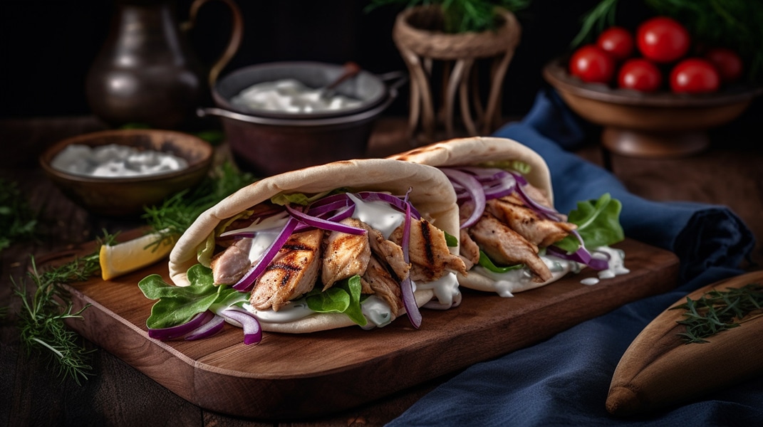 Chicken Gyros with Yogurt-Dill Sauce & Pita