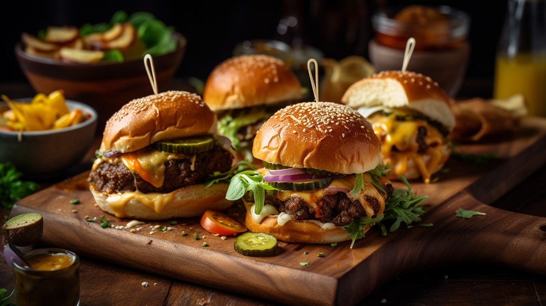 Grilled Cheeseburger Sliders, Panko Parmesan Chicken Strips with Cilantro Aioli Dipping Sauce