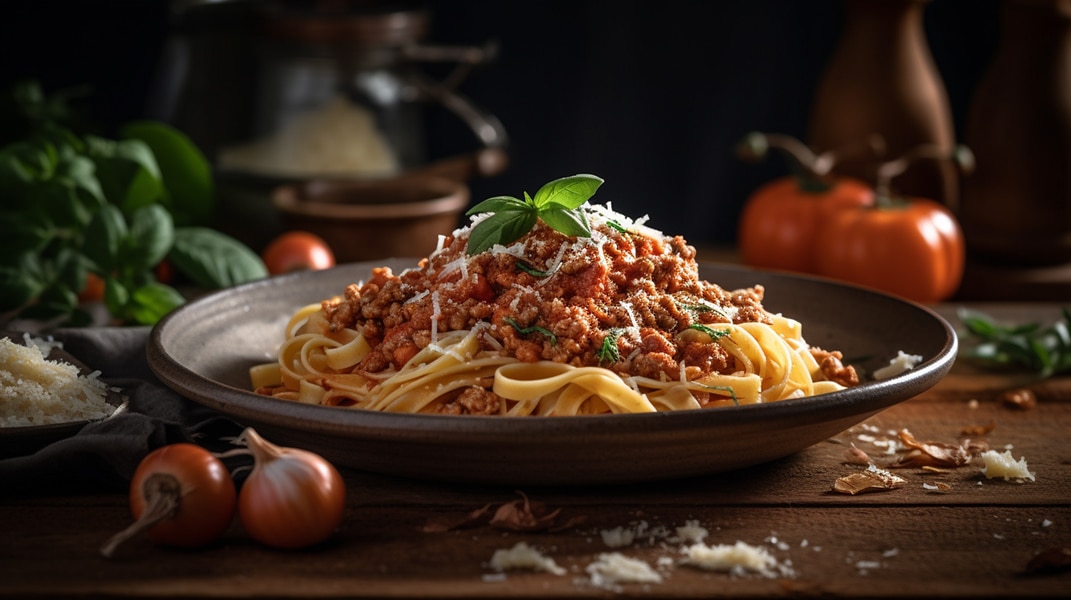 Homemade Fettuccini In Bolognese Sauce