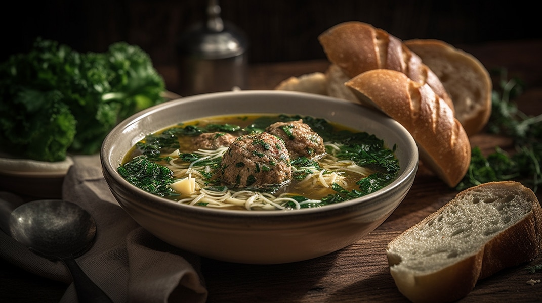 Italian Wedding Soup with Best Ever Garlic Bread