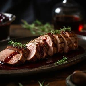 Roasted Pork Tenderloin with Dried Cherry-Port Sauce (Seared Pork and Oven-Roasted with an easy Pan Sauce