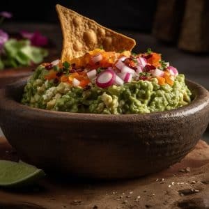 Smashed Avocado & Grilled Corn Guacamole with Homemade Chips