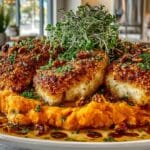 Cast Iron Pecan-crusted Sole Fillets & Mashed Sweet Potatoes with Chipotle