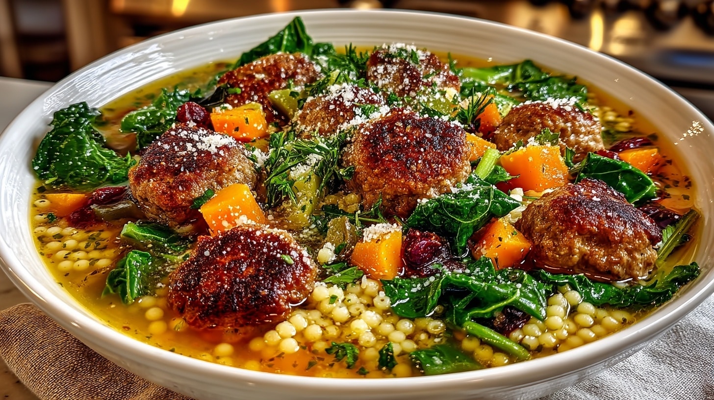 Classic Italian Wedding Soup with Mini Polpotte (Mini Meatballs)