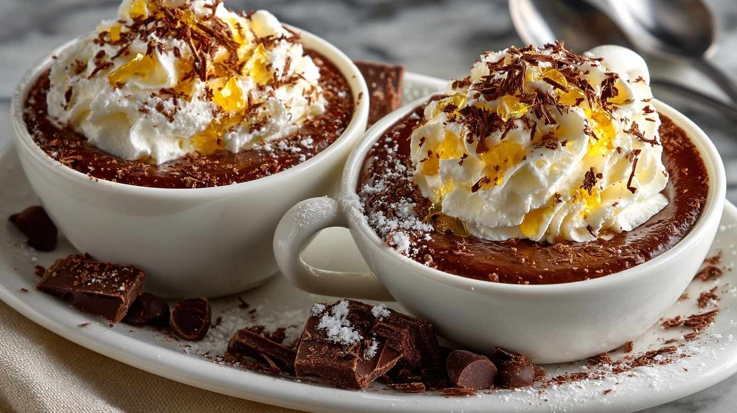 Dark Chocolate & Brandy Pots de Crème with Grande Marnier Whipped Cream
