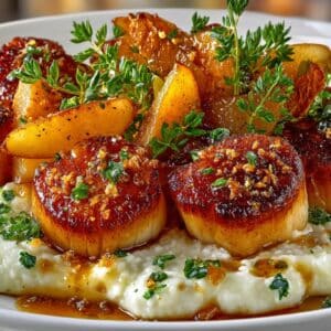 Haikkido Scallops, Silky Cauliflower, and Caramelized Pears