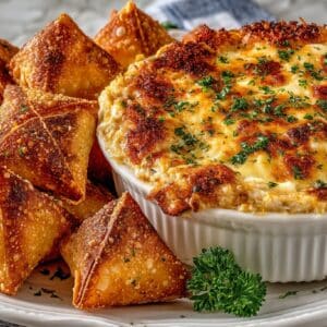 Ina’s Garten Crab Rangoon Dip with Wonton Crisps