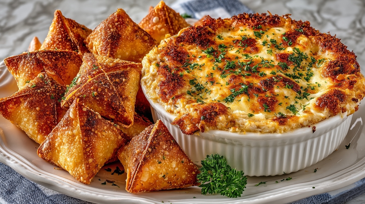 Ina’s Garten Crab Rangoon Dip with Wonton Crisps