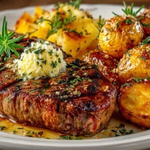 New York Steak with Maître d’ Butter; Petite Baked Potatoes