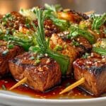 Sesame marinated New York Steak & Scallion Kebabs