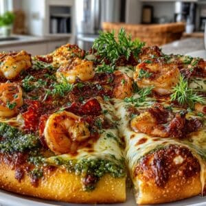 Shrimp Scampi Pesto Pizza