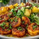 Spanish-Style Garlic Shrimp; Pear, Date, and Manchego Salad