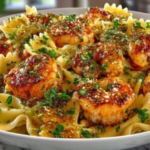 Cast Iron Shrimp Scampi over Farfalle