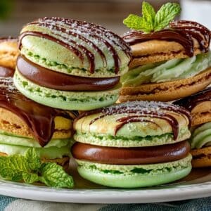 Grasshopper Macarons with Mint Chocolate Ganache