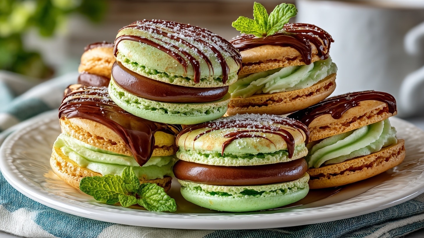 Grasshopper Macarons with Mint Chocolate Ganache