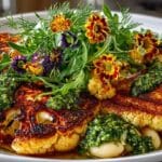 Grilled Cauliflower Steaks with Almond Pesto & Butter Beans