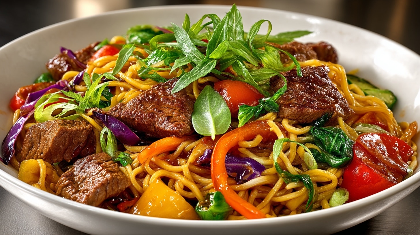 Japanese-Style Stir-Fried Noodles with Beef