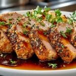 Peppercorn-crusted Pork Tenderloin with Soy-Caramel Sauce