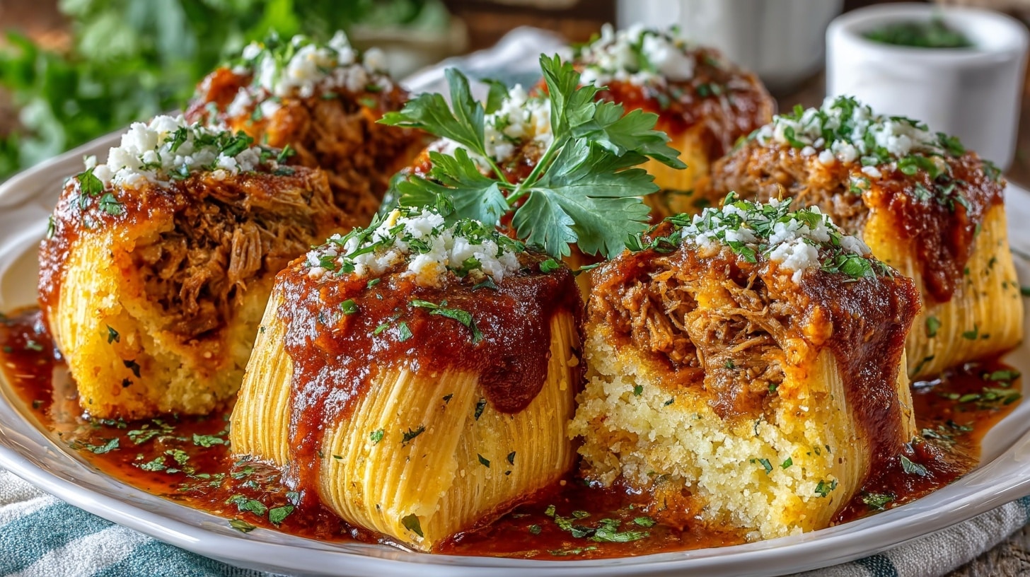Pork Tamales with Red Chile Sauce