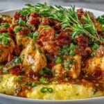 Sautéed Chicken Breasts with Chipotle Green Onion Gravy, served with Creamy Sharp Cheddar Cheese Polenta