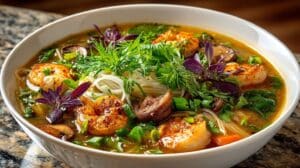 Thai Hot and Sour Soup with Shrimp and Noodles