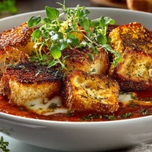 Best Ever Tomato Soup with Grilled Cheese Croutons