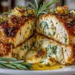 baked stuffed (Cream Cheese and Swiss) Chicken Breast with Garlic Lemon Brown Butter Sauce