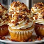 Bourbon Cupcakes with Maple Buttercream & Bourbon Maple Glazed Bacon Sprinkles