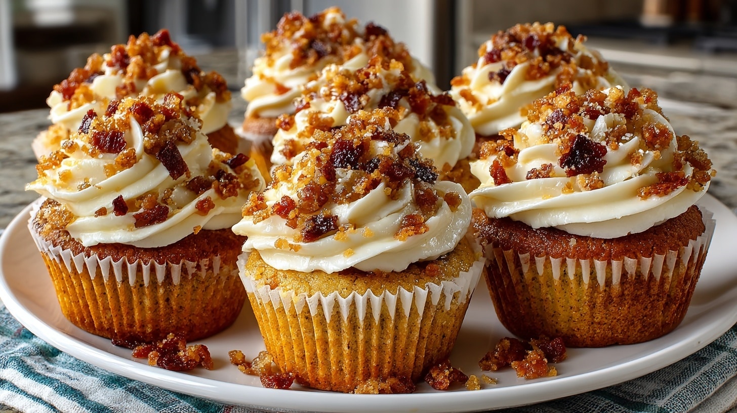 Bourbon Cupcakes with Maple Buttercream & Bourbon Maple Glazed Bacon Sprinkles