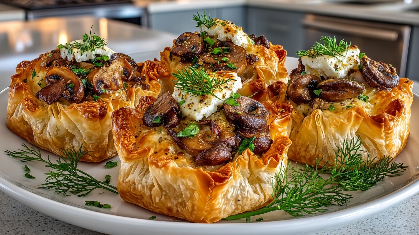 Brie and Mushroom Phyllo Puffs