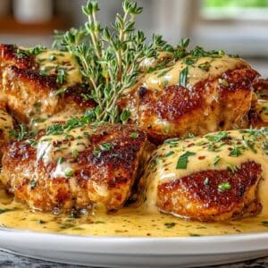 Pan seared Chicken Thighs with a Creamy Dijon Sauce