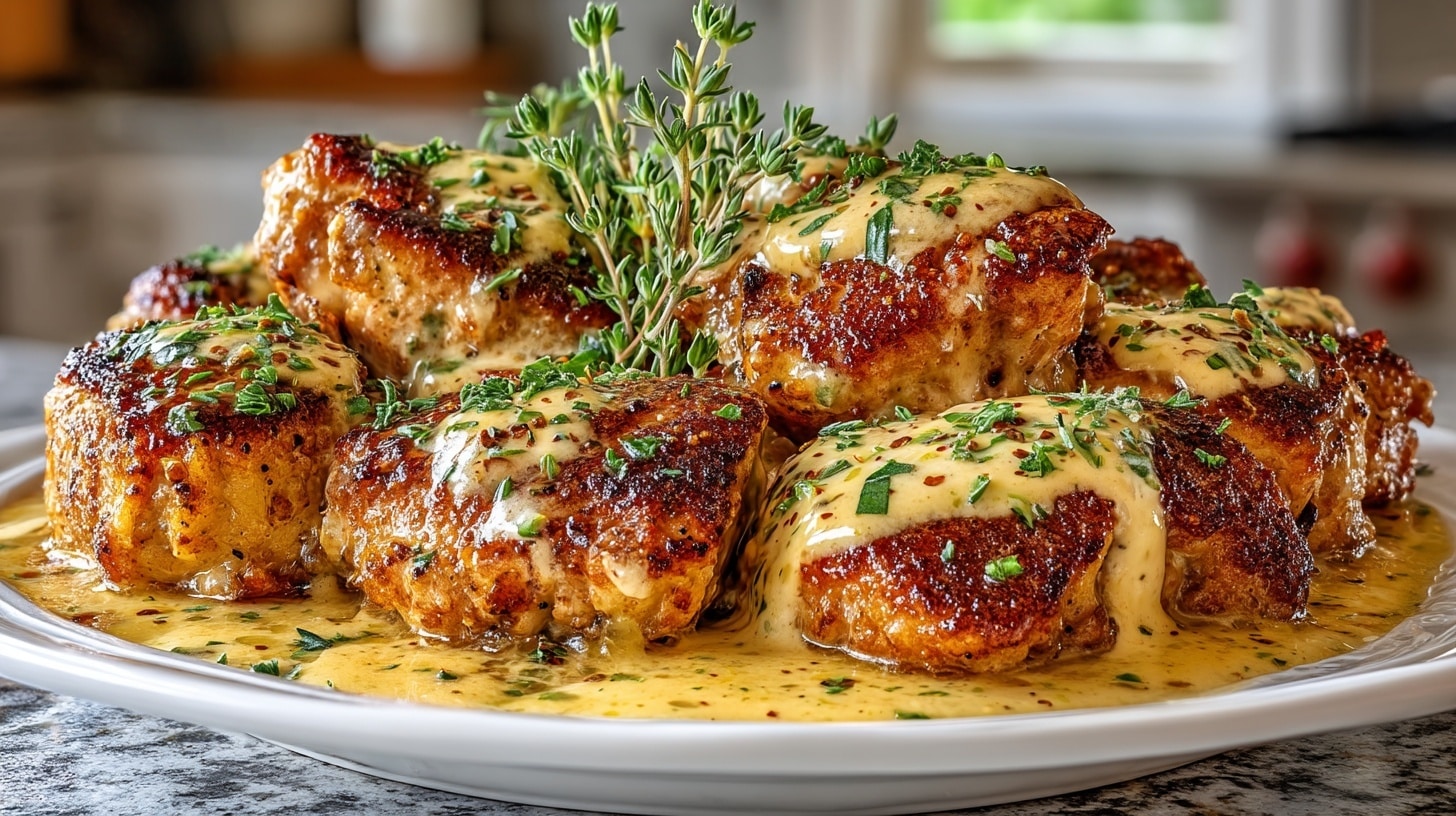 Pan seared Chicken Thighs with a Creamy Dijon Sauce
