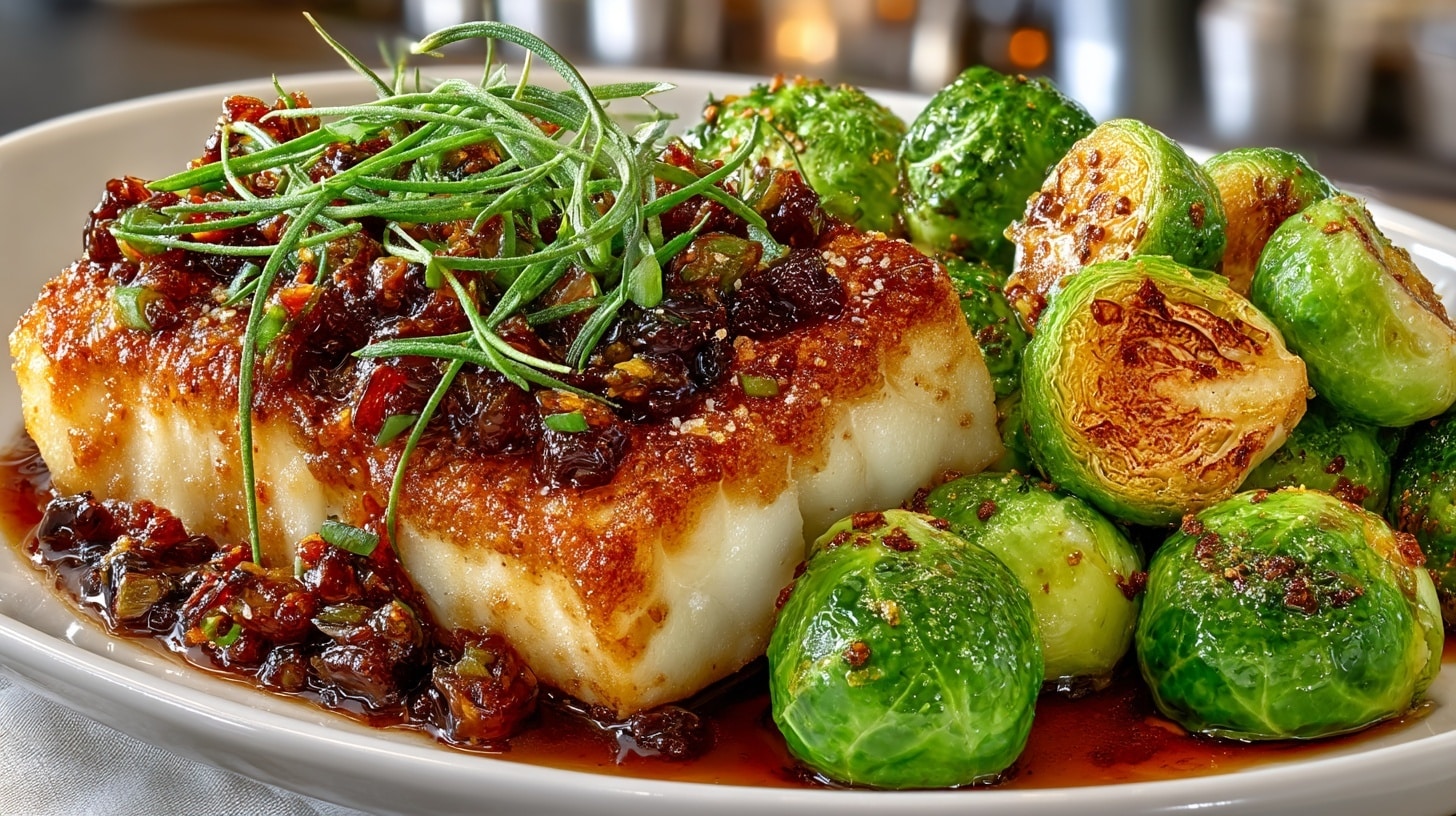 Cod with Spicy Black Bean Sauce; Brussels Sprouts