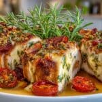 Cordon Bleu Roasted Chicken with Prosciutto, Tomato Confit, Gruyere Cheese, & Champagne-Butter Sauce