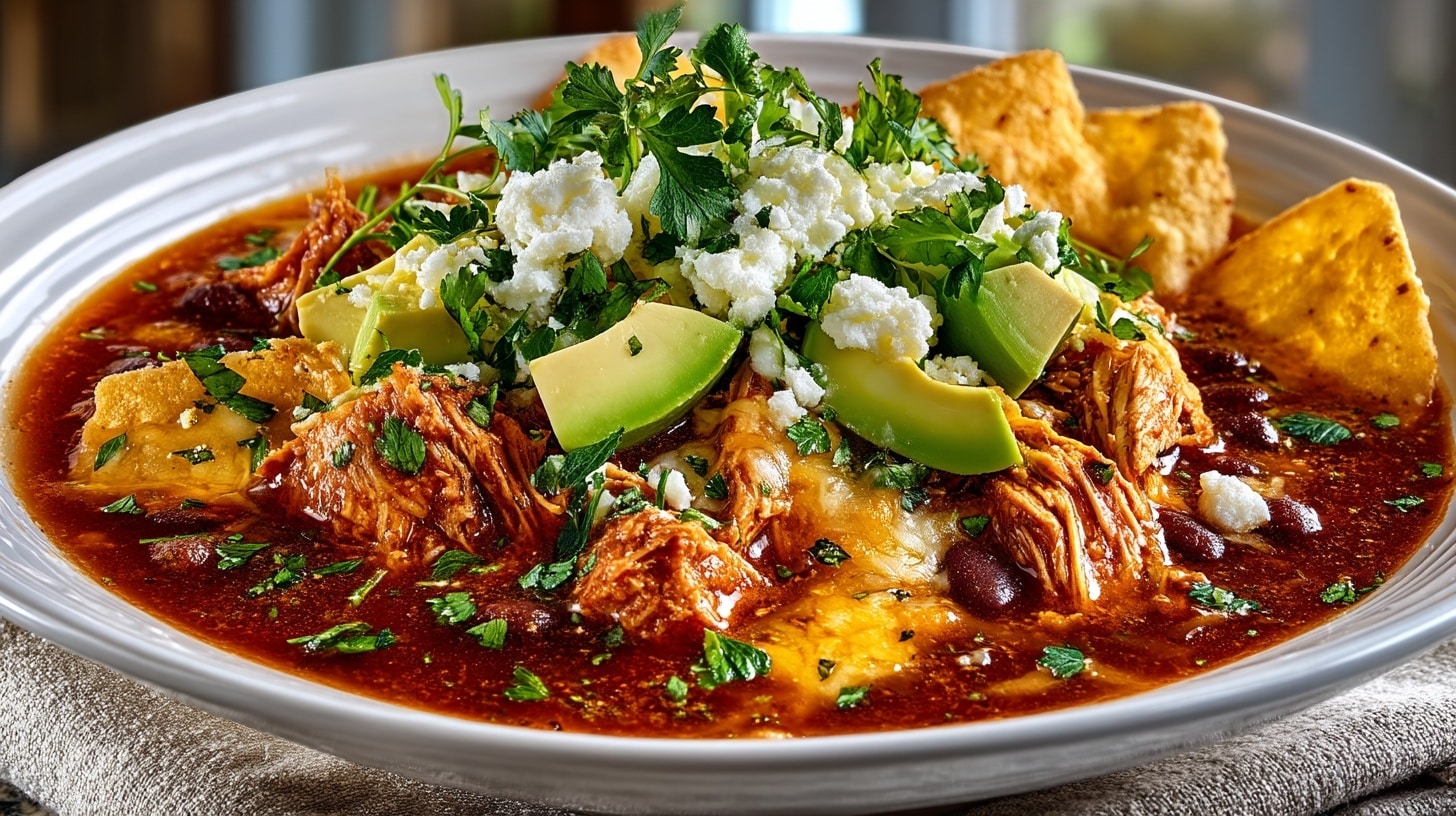 Enchilada Soup with homemade Tortilla Chips
